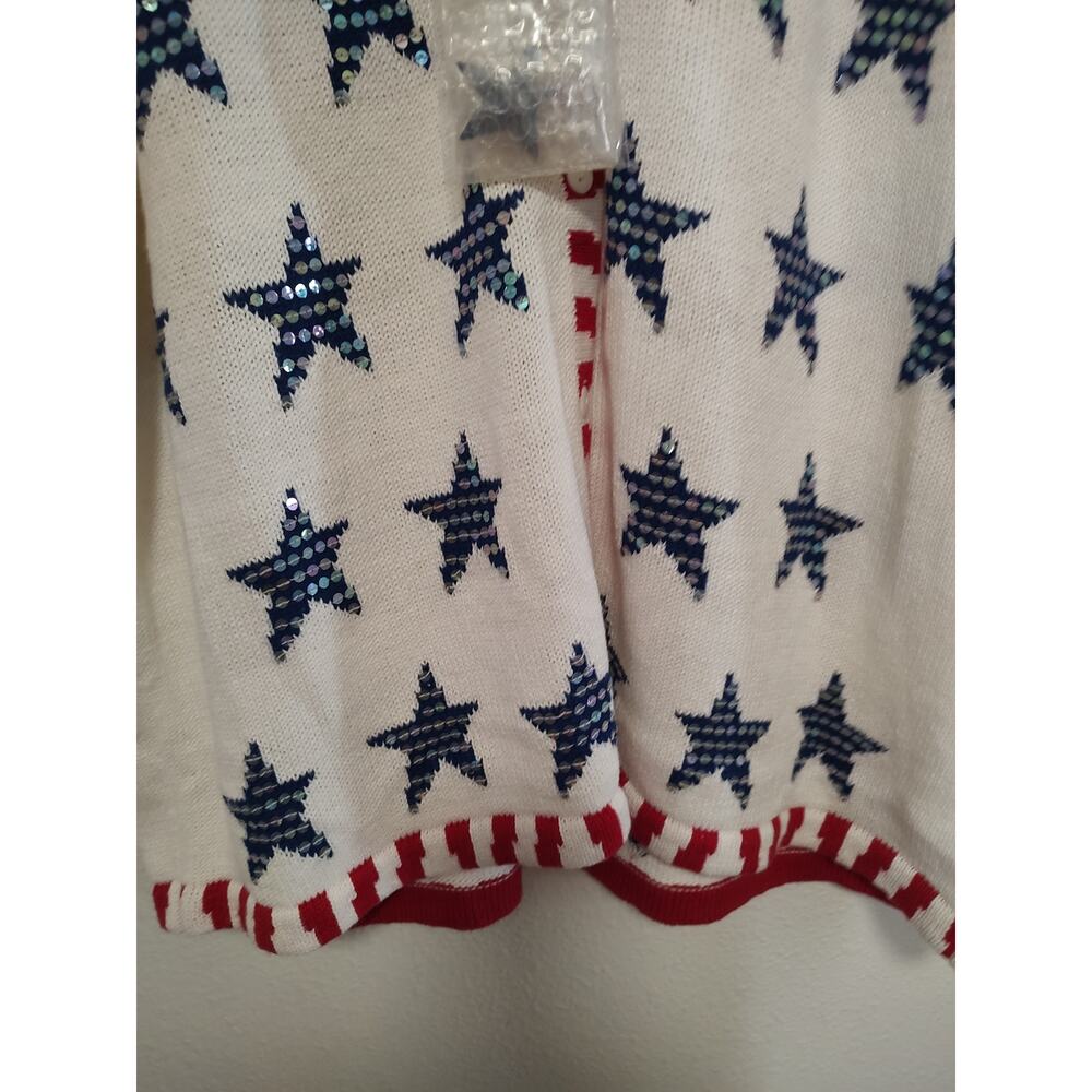 Quacker Factory White Blue Red Short Sleeve Patriotic Button Front Sweater 2X - Picture 9 of 11